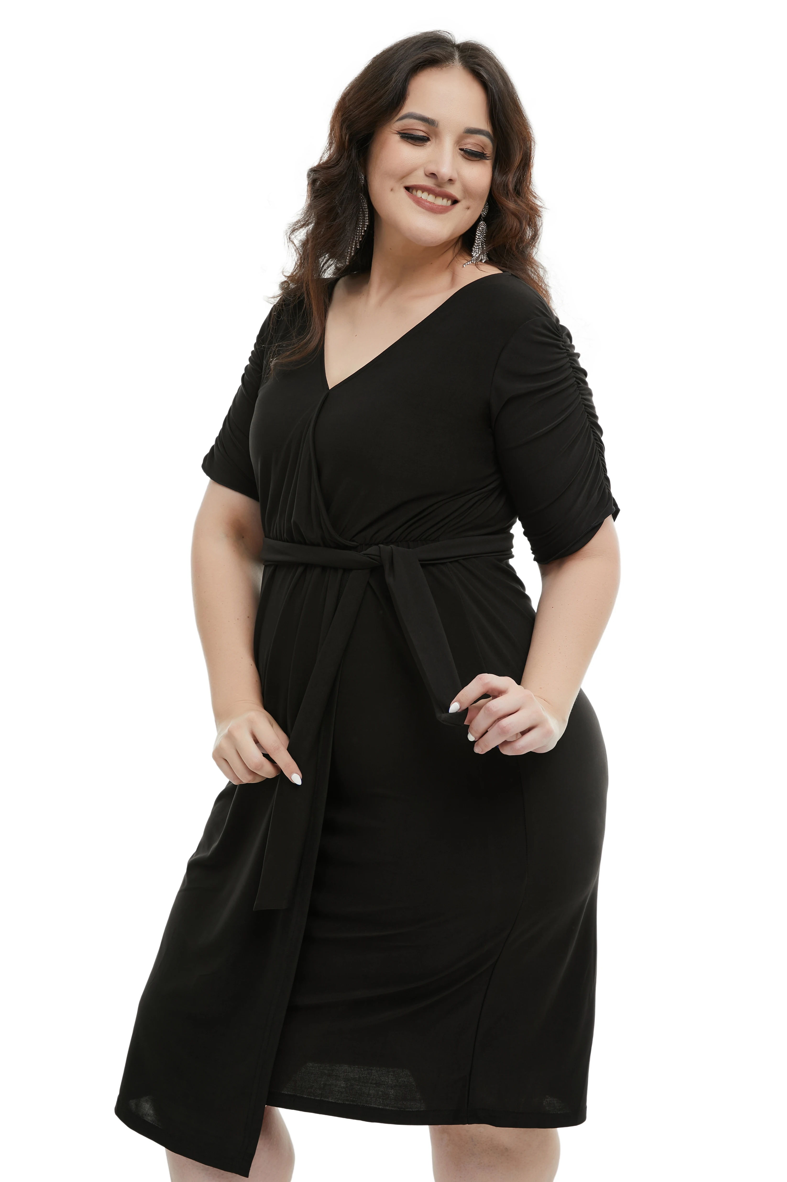 Yitonglian женское фиолетовое платье с v-образным вырезом Повседневное поясом