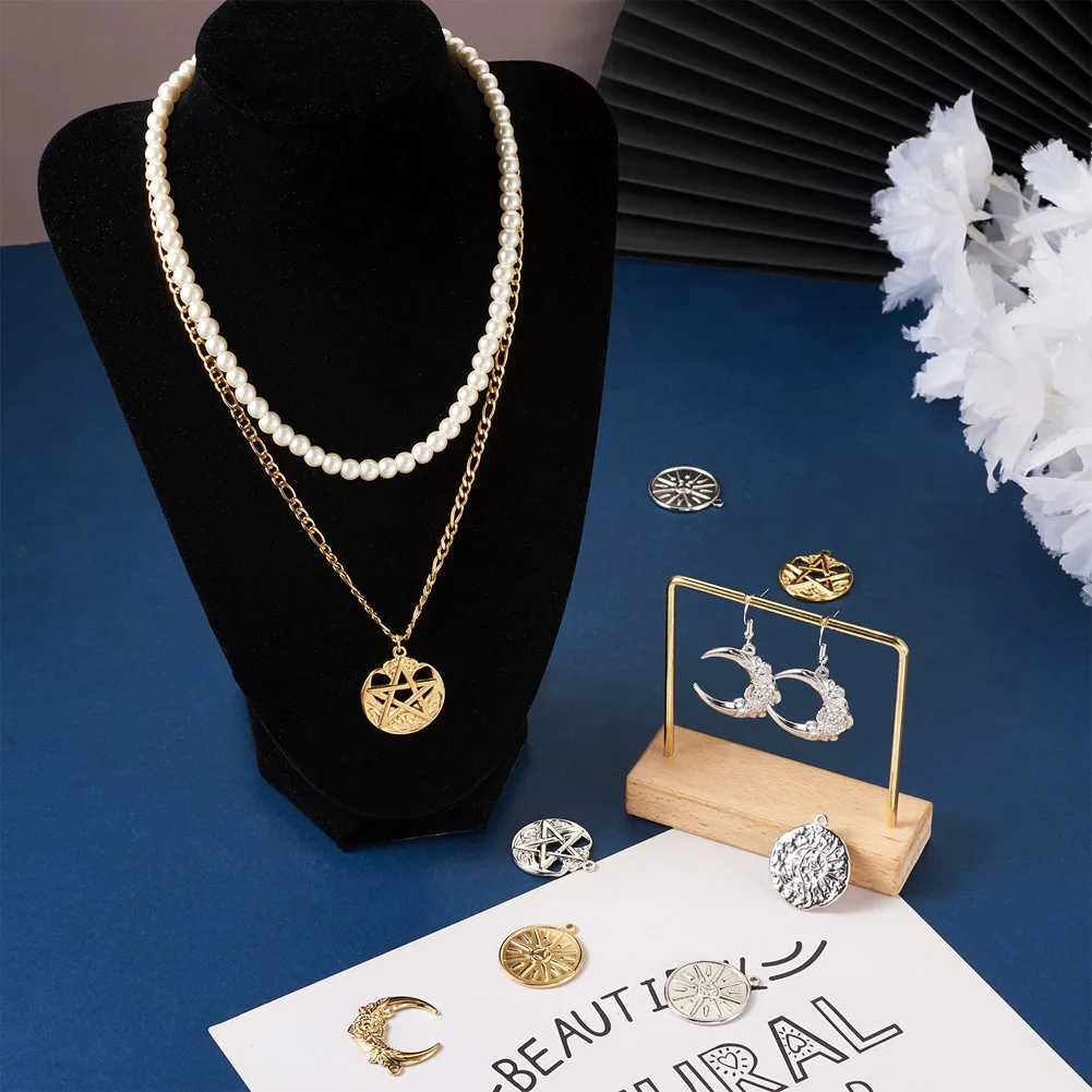 16Pcs 304 Stainless Steel Sun Moon Star Pendant 2 Colors Charms for Necklace Bracelet Earrings DIY Jewelry Handcrafted Making