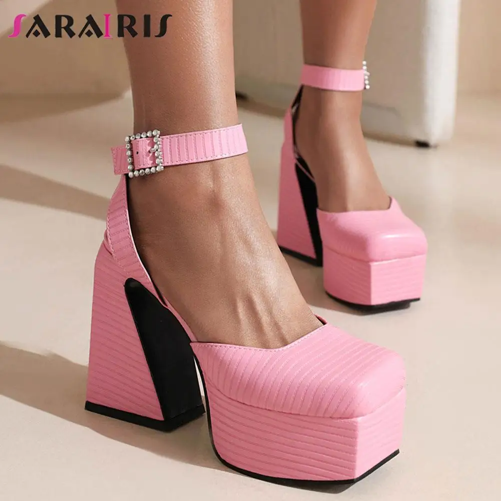 

SARAIRIS Big Size 48 Summer Brand Design women's Sandals Platform Chunky High Heels Fashion Ladies Crystal Punk Woman Shoes