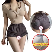 woman open crotch mini pants hot summer booty lift crotchless jeans shorts hidden zipper korean fashion outdoor sex game cloth