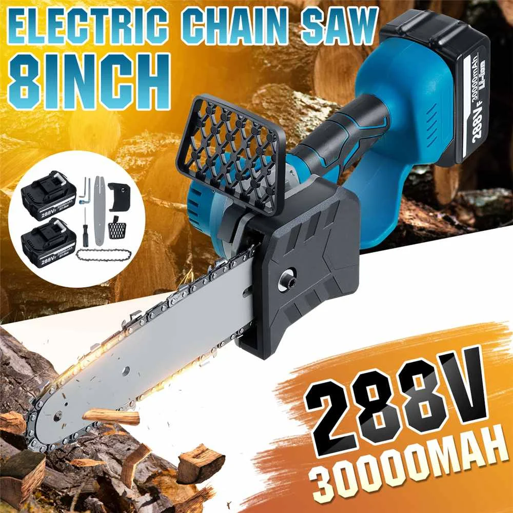 

8inch 288V Electric Chainsaw Bracket With 2pcs Battery Cordless Rechargeable Pruning Saw Garden Tree Logging Trimming Saw Tools