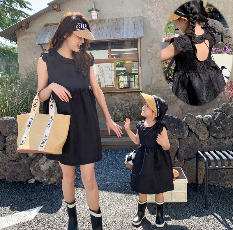 

Matching Mother And Daughter Dresses Mom And Me Equal Clothing 2022 New Summer Women's Summer Dress For Baby Girls Black Frocks