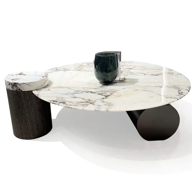 

Роскошный круглый журнальный столик в итальянском стиле с мраморной поверхностью, журнальный столик с рамой из нержавеющей стали для гостиной