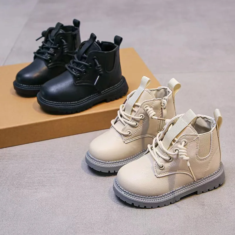 

Ботинки детские для мальчиков и девочек, кожаные, осенне-зимние, со шнуровкой, с мягким противоскользящим покрытием, 21-30