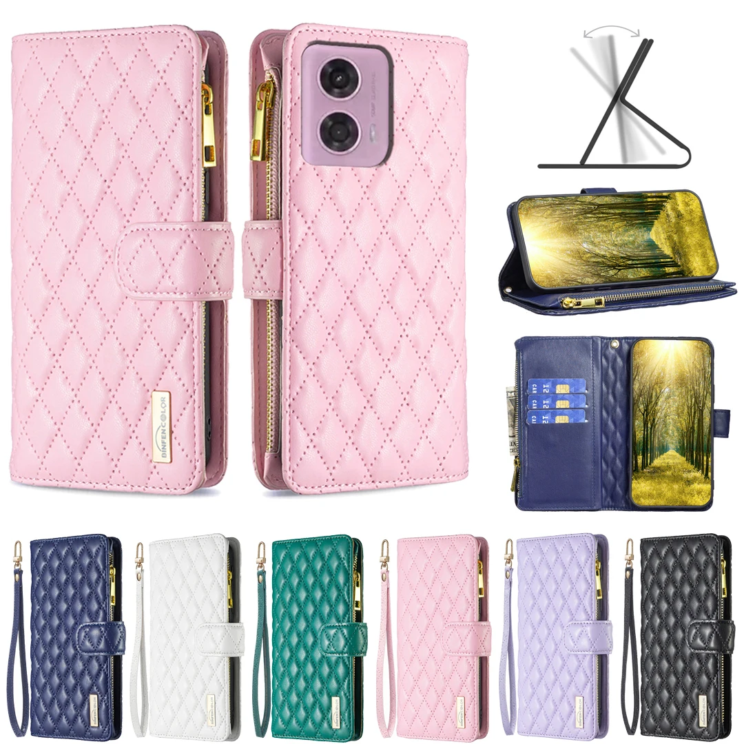 Флип-кошелек Chambray на молнии кожаный с защитой от падения для MOTO G85 G04 G24 G34 G84 G54 G14 G32