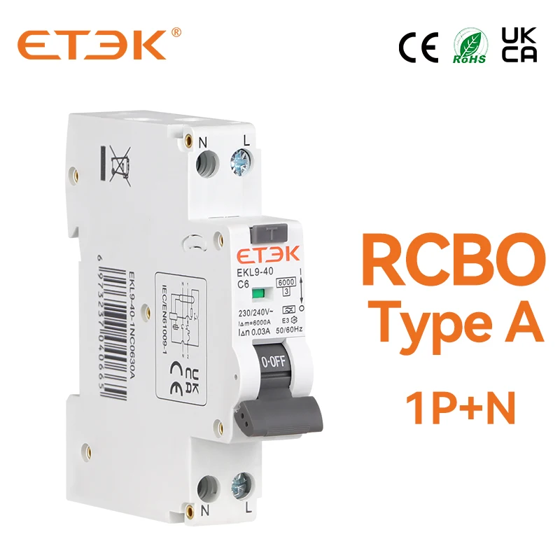 

Автоматический выключатель ETEK RCBO тип А, 6 ка, 1P + N, 2P, 16 А, 20 А, кривая с защитой от перегрузки по току, 30 мА