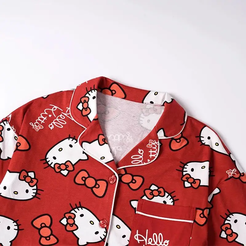 Новинка Милая женская пижама весна-осень чистый хлопок красный с длинным рукавом