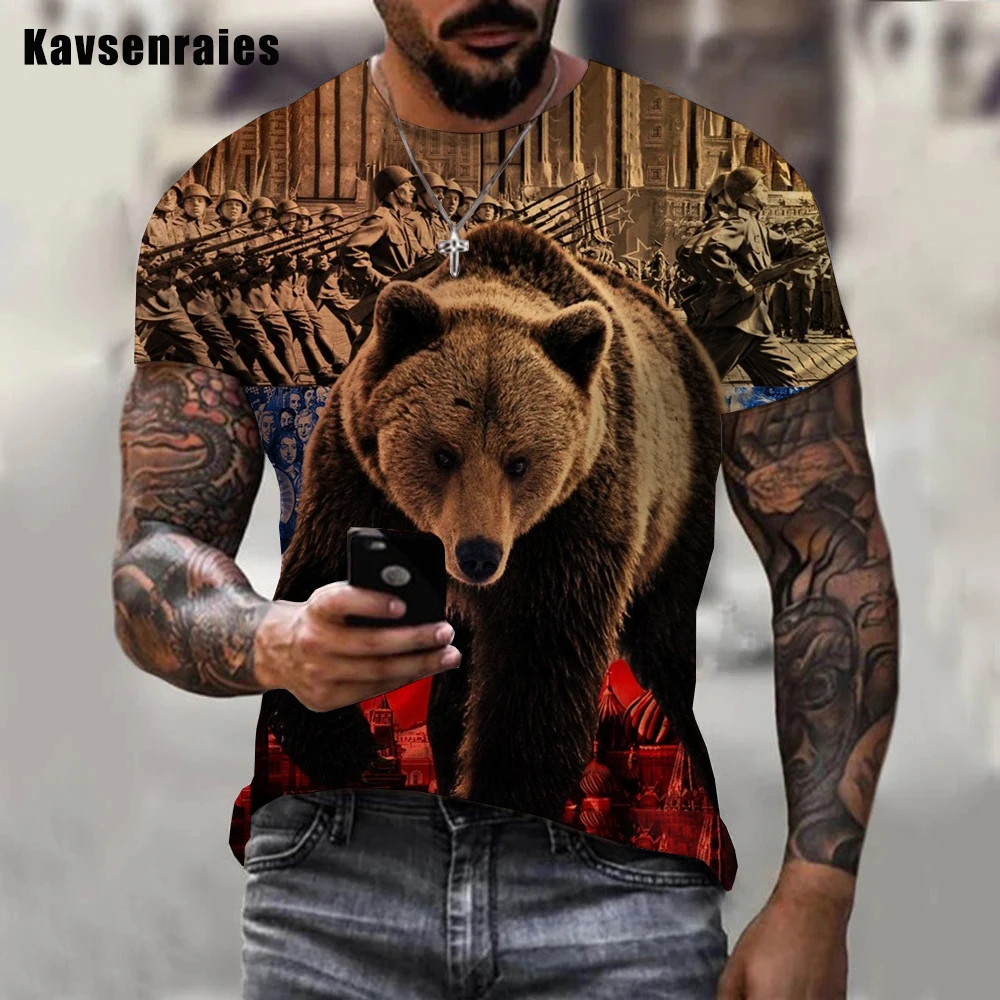 

Russia Bear 3D Print T-shirt Russian Flag T Shirt Men Women Summer Fashion Casual Short Sleeve Hip Hop Streetwear Cool Tops