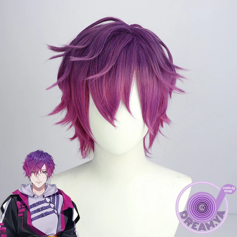 

Uki Violeta Vtuber Cosplay Wig Purple Mixed Short Synthetic Hair Heat Resistant Role Play Halloween Party Carnival + Wig Cap