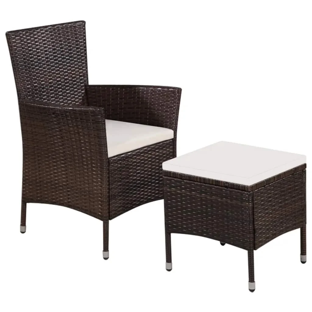 

Patio Outdoor Chairs Deck Outside Furniture Set Balcony Lounge Chair Decor and Stool with Cushions Poly Rattan Brown