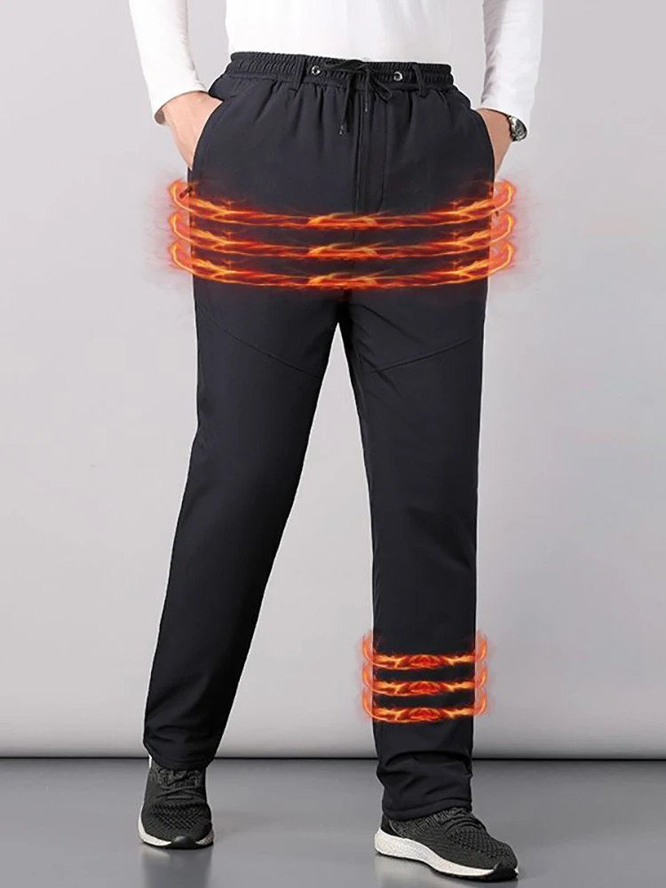 2022 NEW Winter Warm Fleece Men's cotton trousers plus velvet thickening loose high waist winter lamb velvet Male warm pants