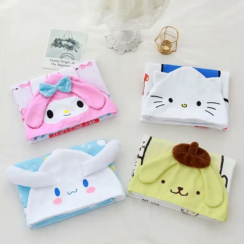 

New Kawaii Girly Heart Cartoon Cute My Melody Cinnamoroll Kitty Sanrios Hooded Bath Towel Shawl Beach Towel Kids Bathrobe Yukata