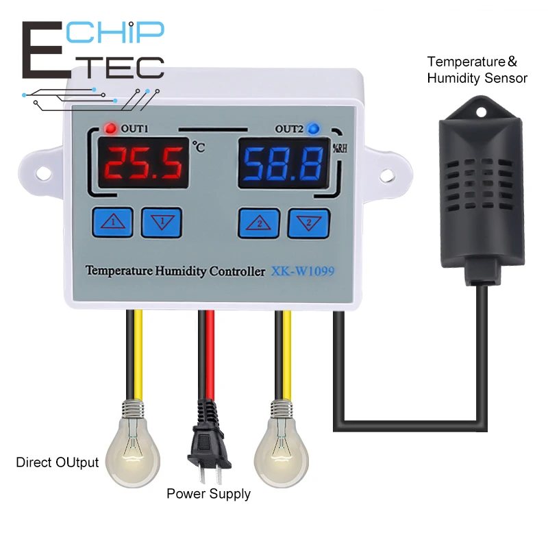 

XK-W1099 Dual Digital Thermostat Humidistat Egg Incubator Temperature Humidity Controller Regulator Thermometer Hygrometer