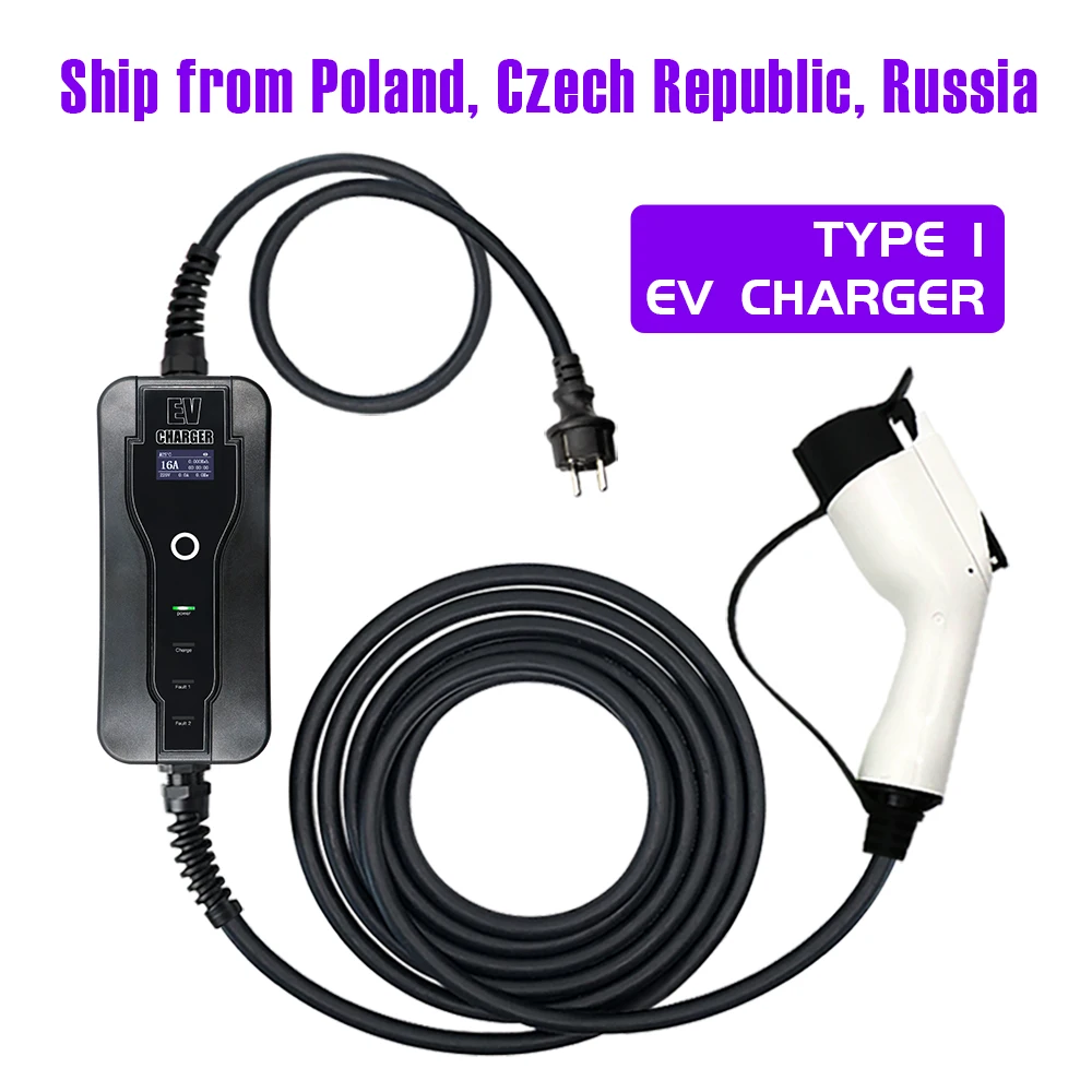 

Type 1 Portable EV Charging 16A Electric Vehicle Car Charger Fast SAE J1772 220V EVSE for Electrical Vehicle Goods 5 Meters
