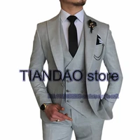 dark gray mens business suit 3 piece blazer pants vest formal workwear wedding groom tuxedo slim fit jacket