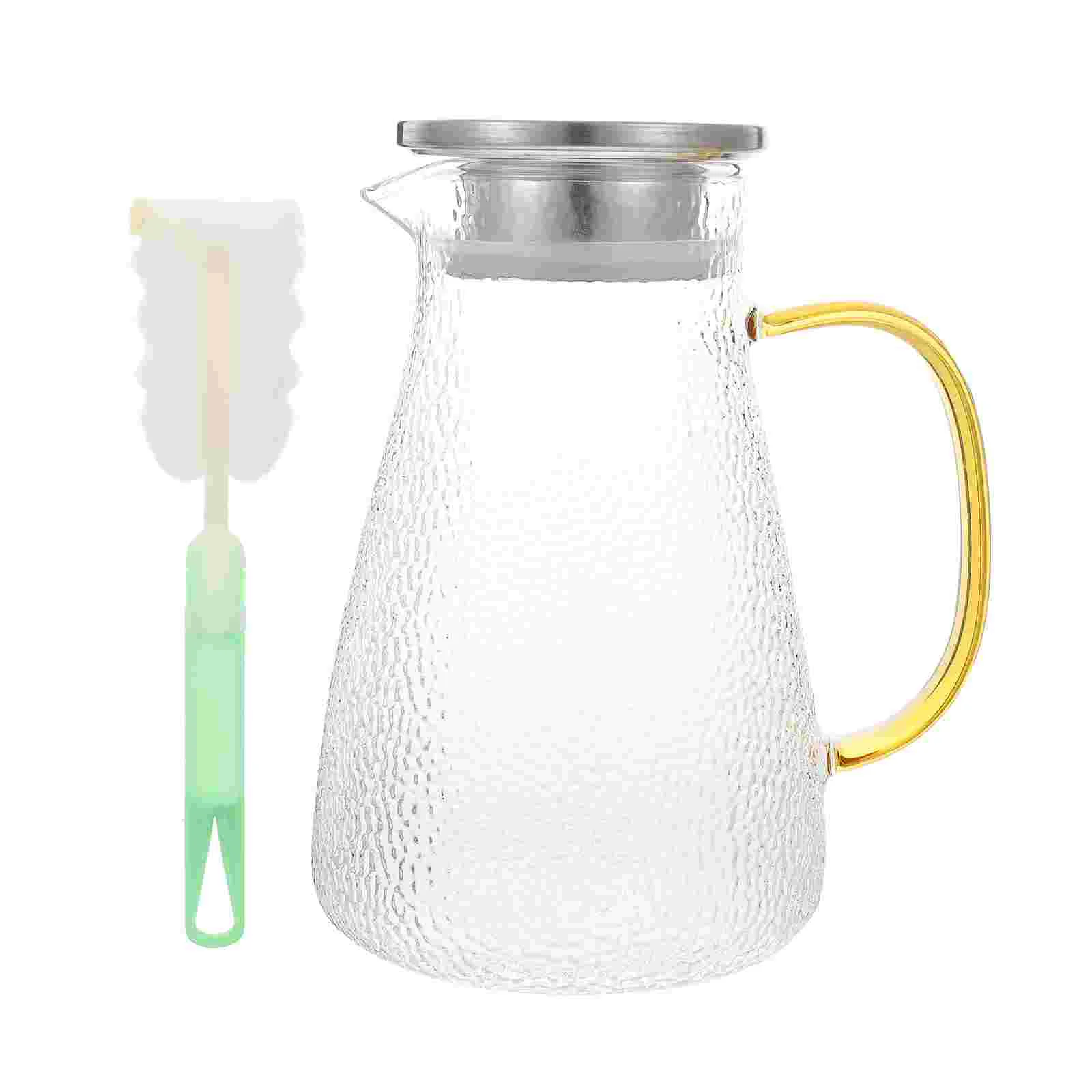 

1 Set Heat Resistant Glass Water Pitcher Tea Kettle Handle Tea Pot Water Jug with Brush