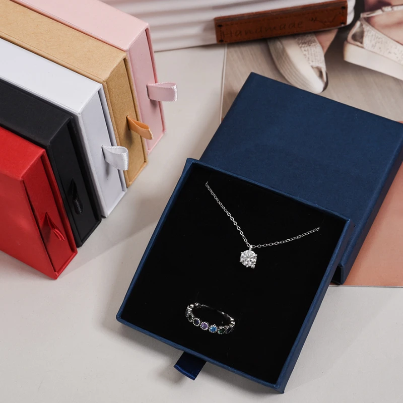 

Simple Gift Box Jewelry Packaging Storage Boxes Drawer Type Cardboard Packaging Rings Necklace Storage Display Desktop Organizer