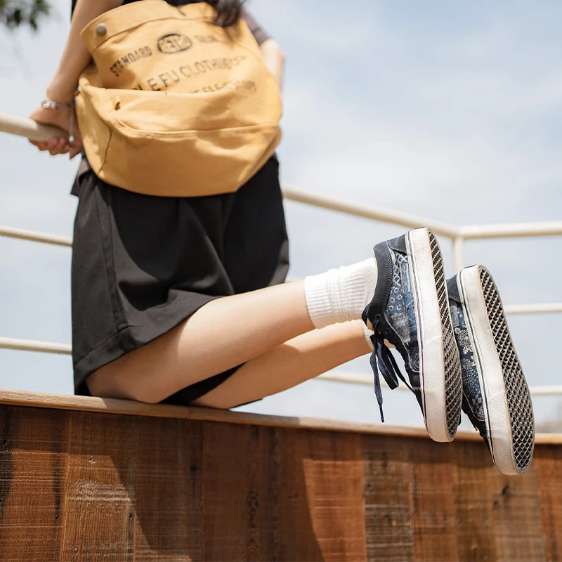 Maden Japanese Cashew Flower Canvas Shoes for Women Boro Style Low-top Flat Fashion Sneakers Unisex Y2K Casual Comfort Shoes