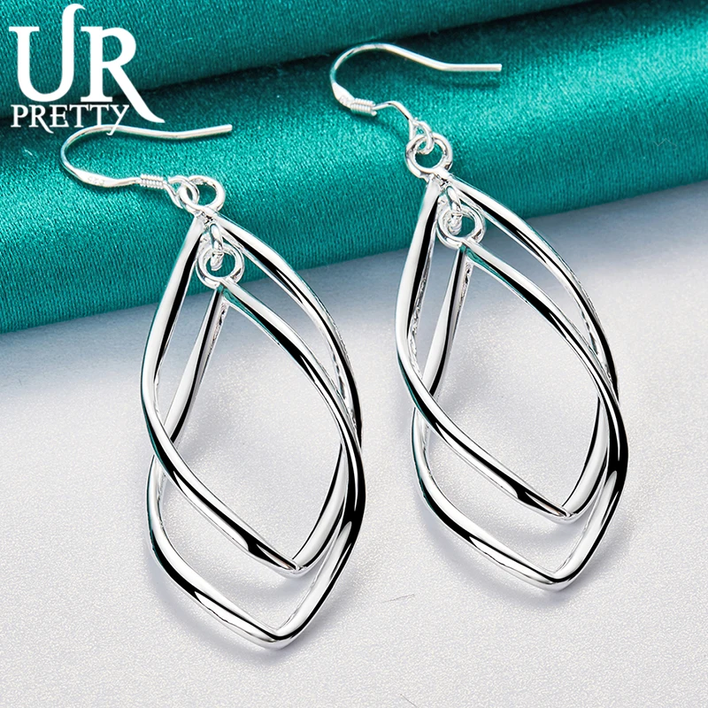 

URPRETTY 925 Sterling Silver Long Geometry Pendant Drop Earring For Women Fashion Wedding Engagement Party Charm Jewelry Gift