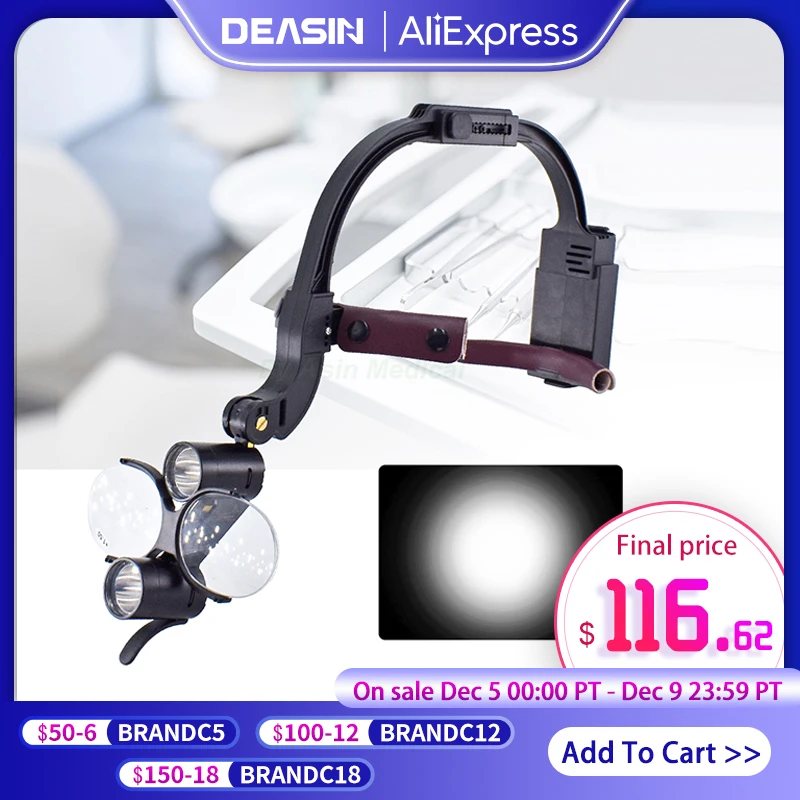 Dental LED Headlight Binocular Loupes Deasin 2.5X/3.5X Headband Ajustable 5W Dentist Surgical Headlamp Dentistry Magnifier