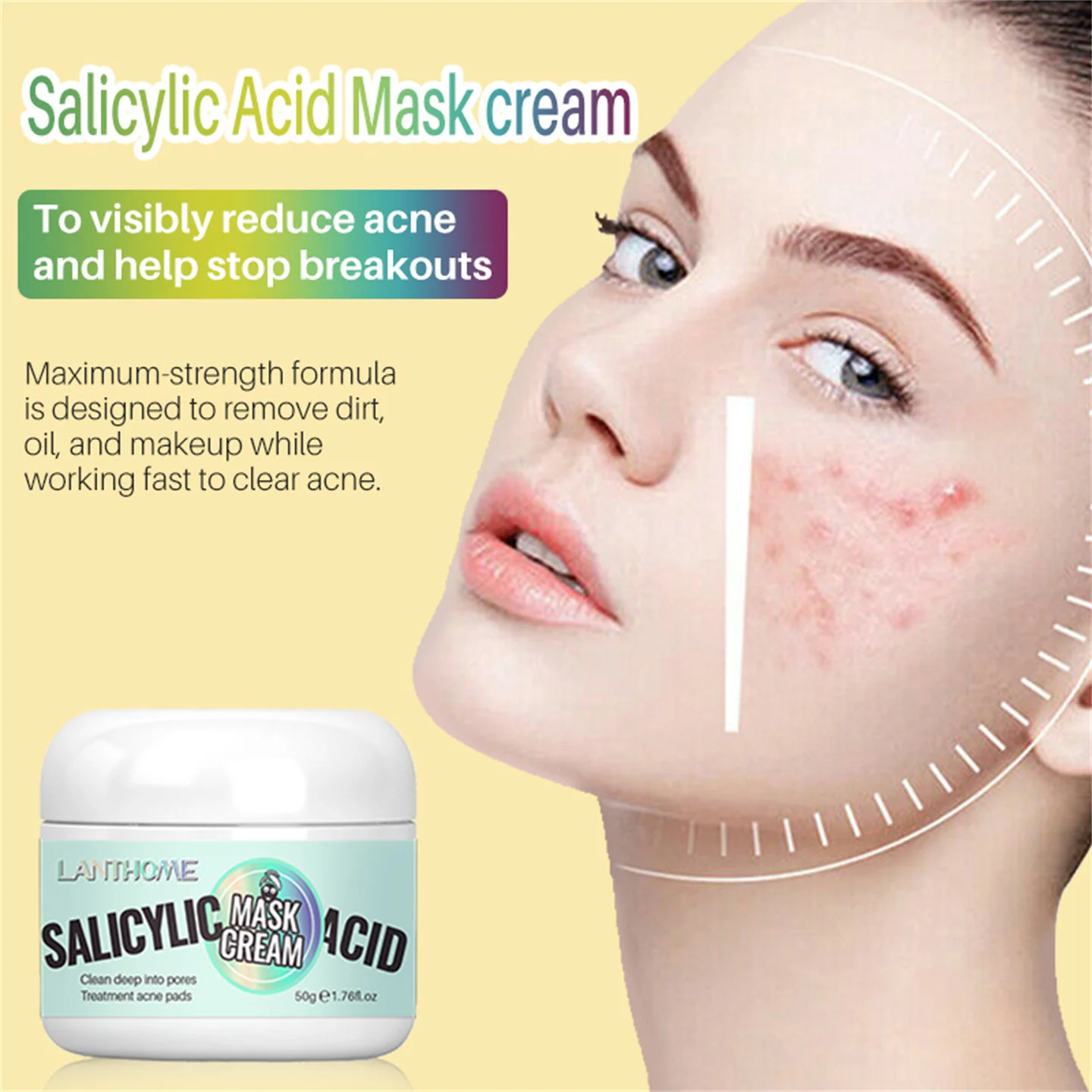 

50g Salicylic Acid Mask Cream Brighten Tighten Moisturize Hydrating Repair Soothe Soften Improve Skin Tone Moist Delicate Skin