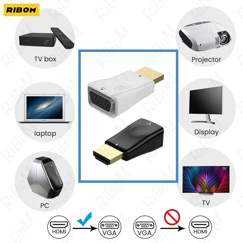 

NEW HDMI-compatible To VGA Cable Converter Male To Famale Converter Adapter 3.5 Mm Jack Audio HD 1080P For PC Laptop Tablet