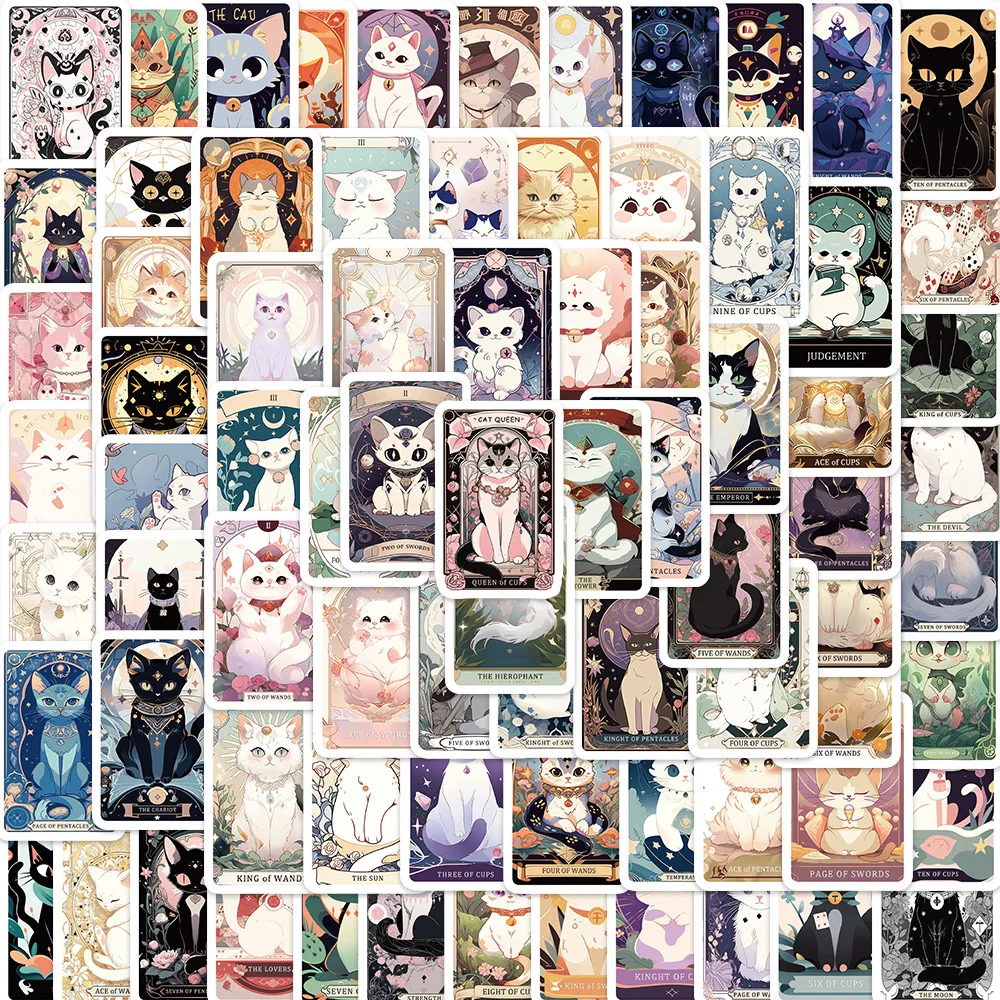 

10/30/78PCS Kawaii Cat Tarot Card Cartoon Stickers DIY Bike Travel Luggage Guitar Laptop Waterproof Classic Graffiti Cute Decals