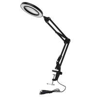 led magnifying lamp with clamp 10 levels dimmable 3 color modes 5 diopter real glass lens adjustable swivel arm lighted magn