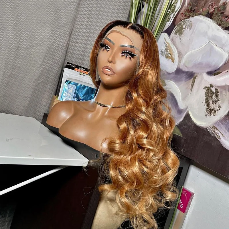 Ombre Blonde Long Body Wave 13x4 Lace Front Wig With Baby Hair Brazilian Human Hair Wigs Pre Plucked Glueless For Women