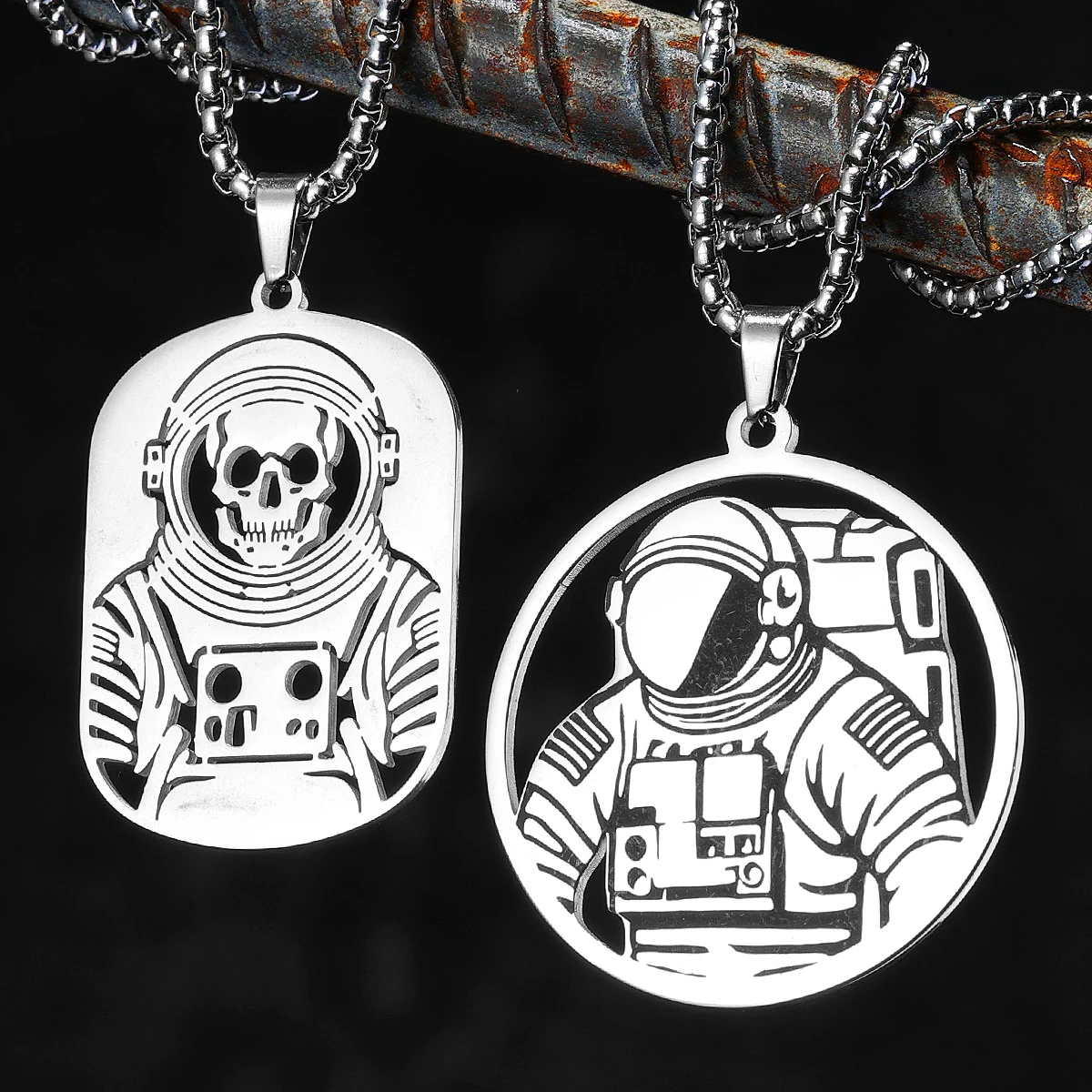 Череп космонавт уникальные полые мужские ожерелья кулон из нержавеющей стали