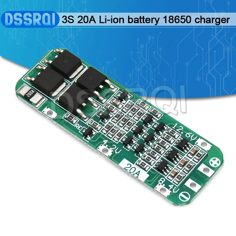 

3S 20A Li-ion Lithium Battery 18650 Charger PCB BMS Protection Board For Drill Motor 12.6V Lipo Cell Module 64x20x3.4mm