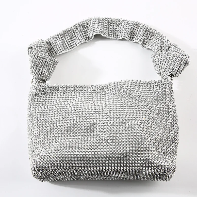 

2022Women's Shining Evening Bag Shoulder Underarm diamond handbag glitter pochette Fashion Silver Party Bag handmade LS9824