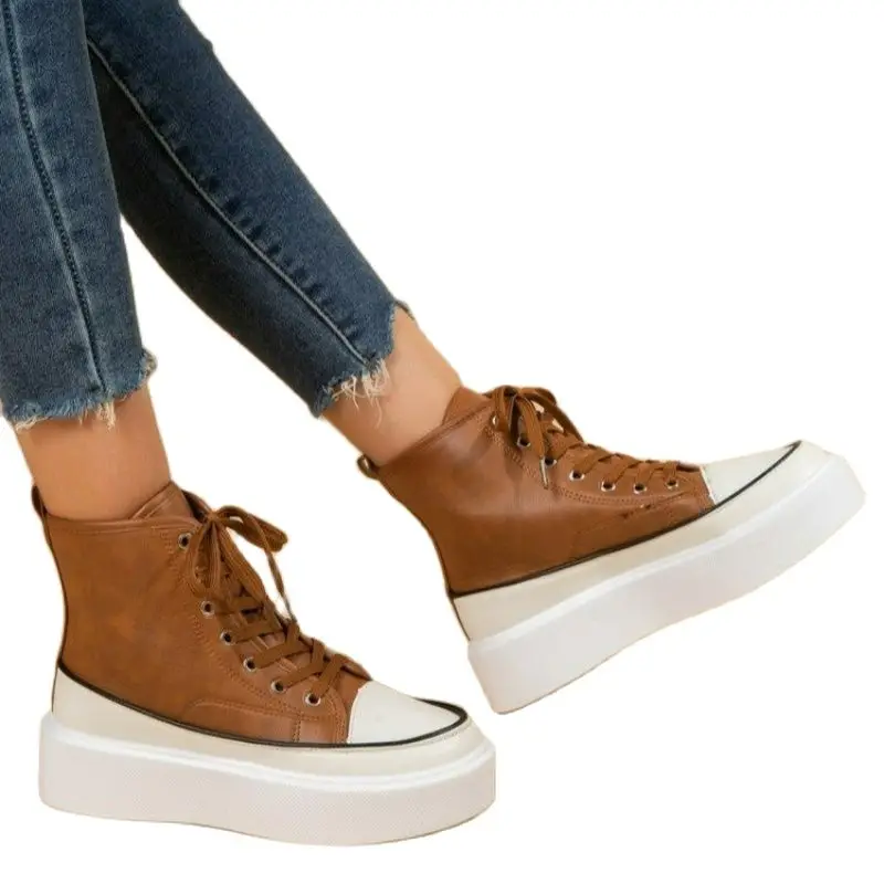 Женские высокие туфли на толстой подошве, новая модная удобная повседневная обувь на осень и зиму 2023