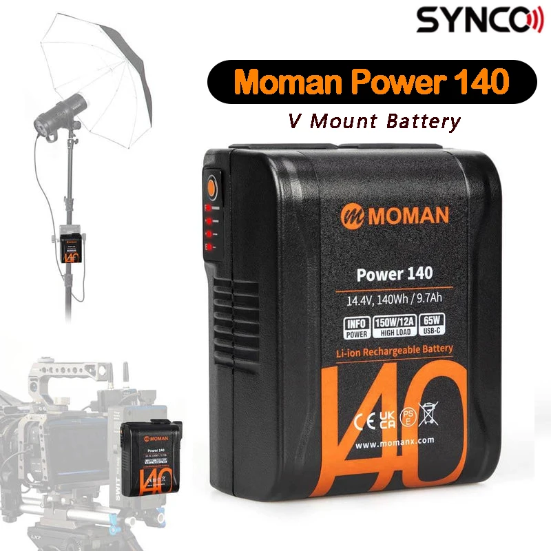 Moman Power 140 V Mount Battery 140Wh Power Bank for BMPCC 4K 6K D Tap & USB C Outputs Portable Mini V Lock Battery VS FXLION