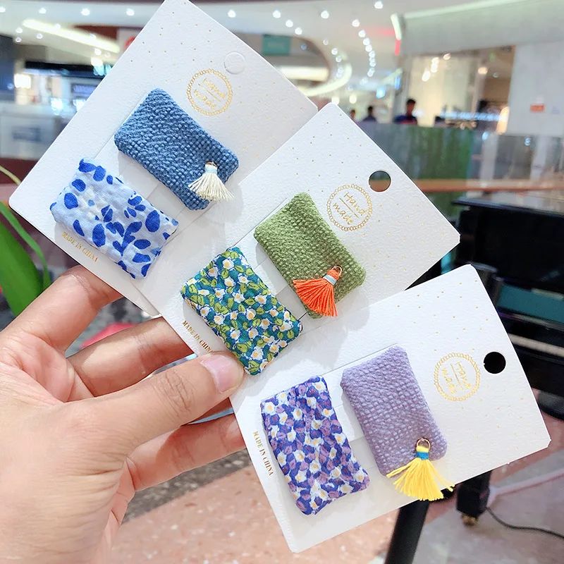 

2PCS New Cloth Rectangle Lace Girl Clip Lovely Baby Tassel Small Broken Hairpin HeadWear