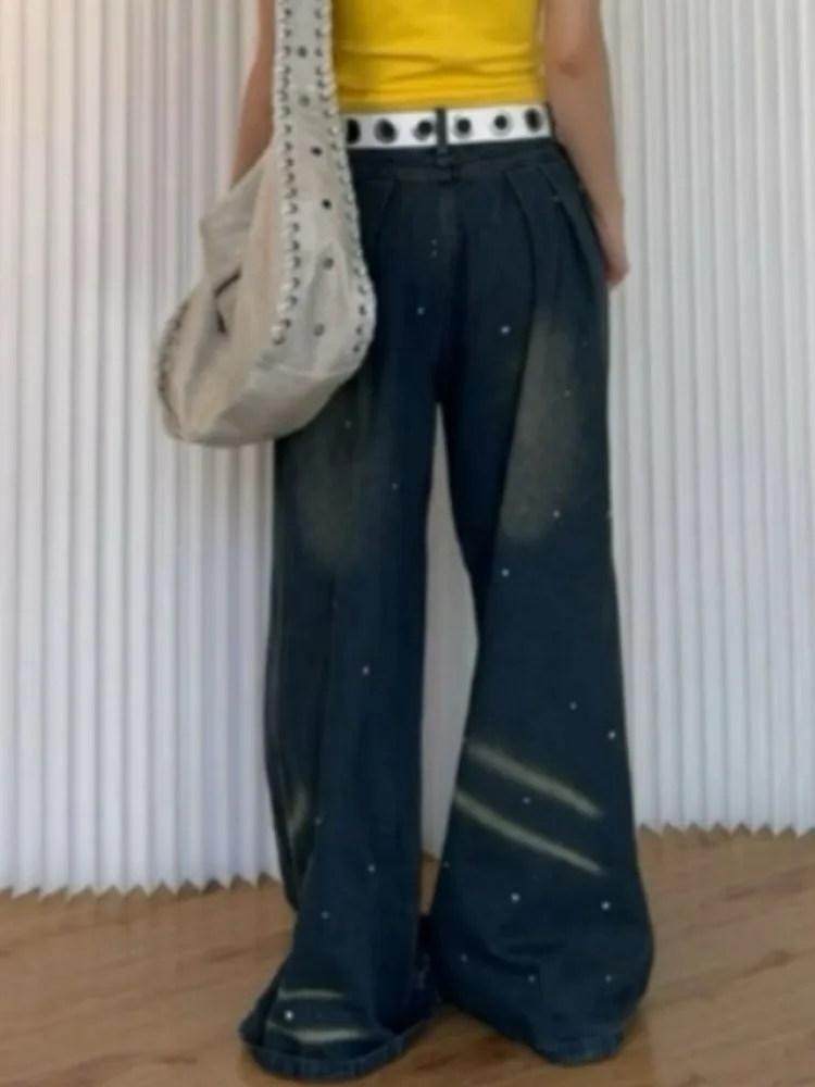 Американские повседневные свободные джинсы Y2K в стиле гранж с карманами хип-хоп