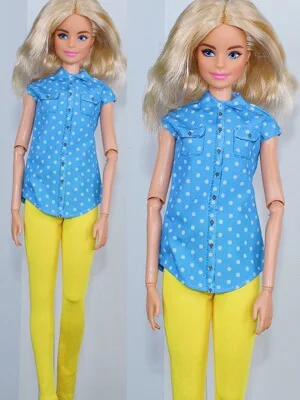 

11.5" Doll Outfits Set Blue Polka Shirt Yellow Pants For Barbie Clothes For Barbie Dolls Accessories Top & Trousers Kids Toy 1/6