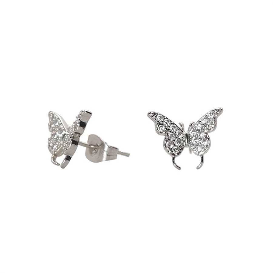 1 Pair Fashion Rhinestone Earcuff Gold Color Butterfly Stud Earrings Cute For Women No Piercing Fake Cartilage Earring Jewelry