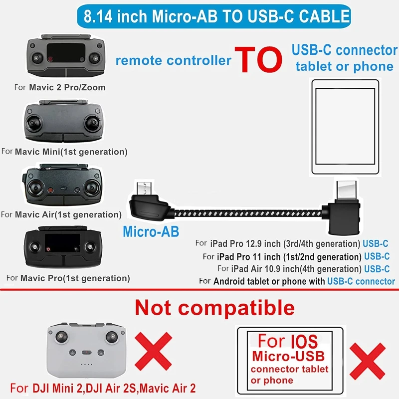 

Durable Aerial Camera Data Cable Compatible with Mavic 2/AIR/PRO Aerial RC Data Cord Cables Spare Part Accessories