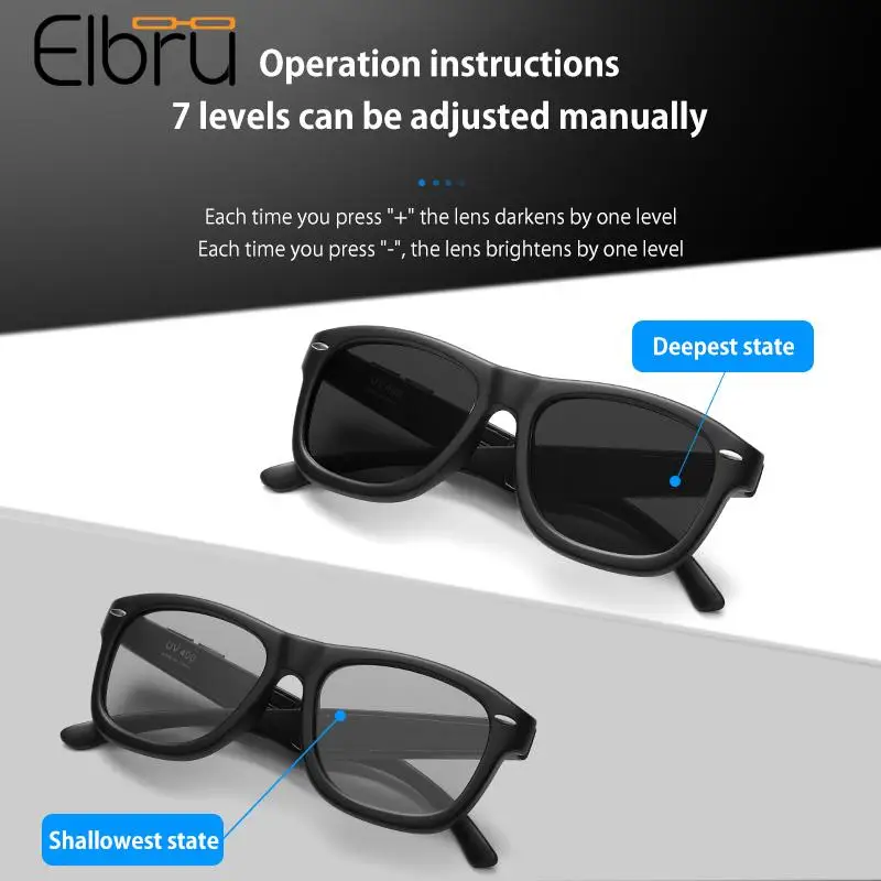 Elbru Fashion Men Sunglasses LCD Polarized Lens Smart Color Change Adjustable 7 Color Lenses Sun Glasses Trend for Women UV400