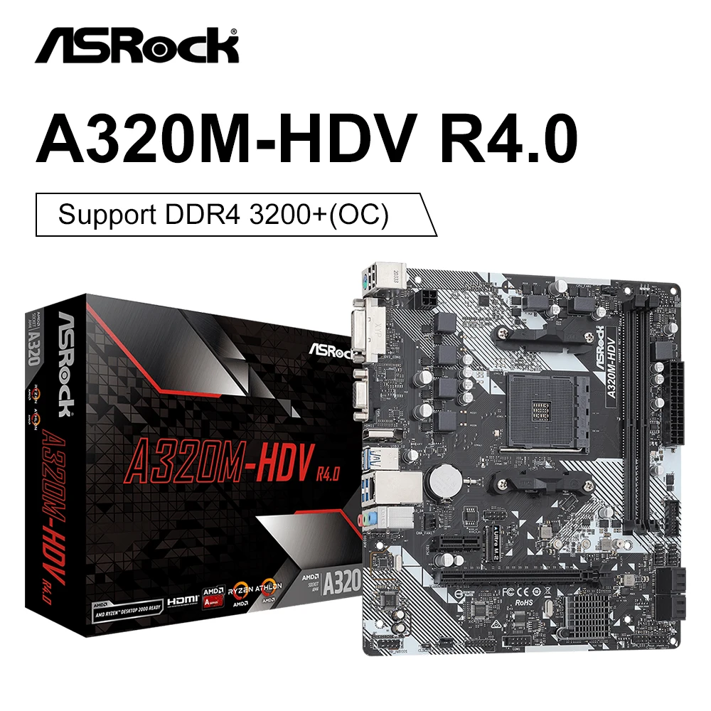 

ASROCK A320M-HDV R4.0 32GB AM4 Motherboard Supports AMD RYZEN CPU AMD A320 Socket AM4 DDR4 PCI-E 3.0 Micro ATX placa mae
