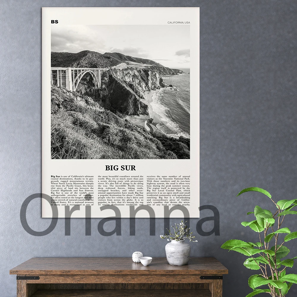 

Big Sur Print Black And White Landscape, Big Sur Wall Art Poster, Big Sur Photo Decor Canvas Painting, California,Usa Home Decor