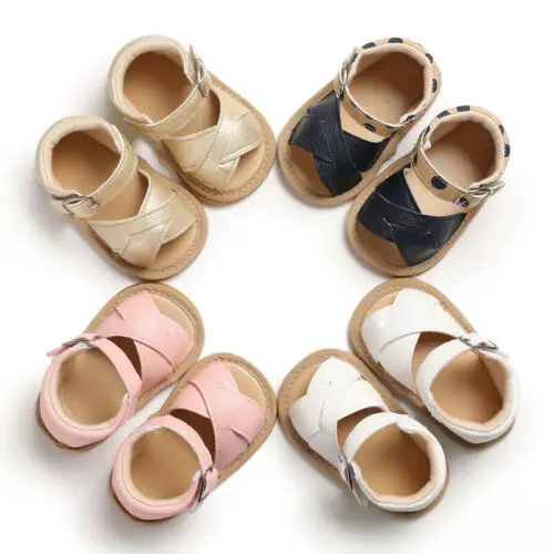 

Сандалии для новорожденных, ПУ кожа, мягкая резиновая подошва, Нескользящие, летняя Уличная обувь для мальчиков и девочек 0-18 месяцев