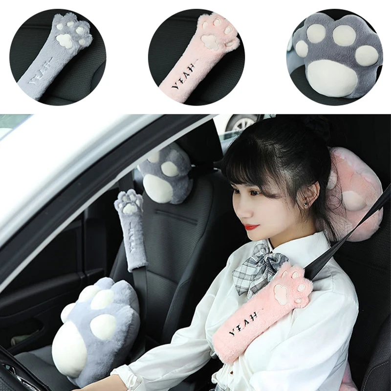 

1Pc Cute Cat Seat Belt Covers Soft Velvet Car Shoulder Pad For Adults Youth Kids Car SUV Airplane Camera Backpack Straps