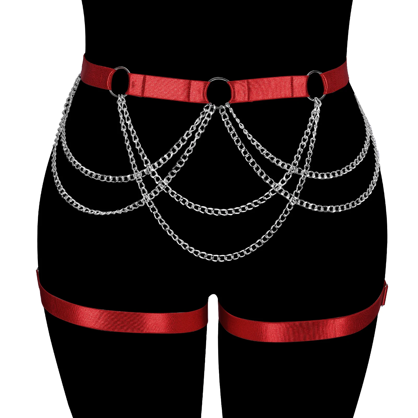 

Women Stocking Red Leg Garter Belt Elastic Adjustable Body Cage Goth Rave Bondage Hollow Pole Dance Wear Body Harness Garters