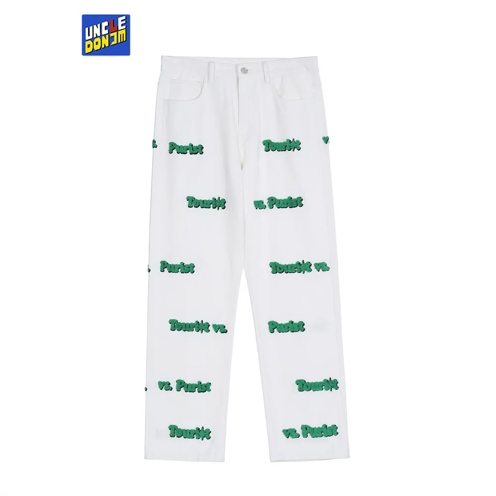 

Джинсы UNCLEDONJM мужские с текстовой вышивкой, повседневные мешковатые брюки в стиле Харадзюку, модные прямые свободные штаны