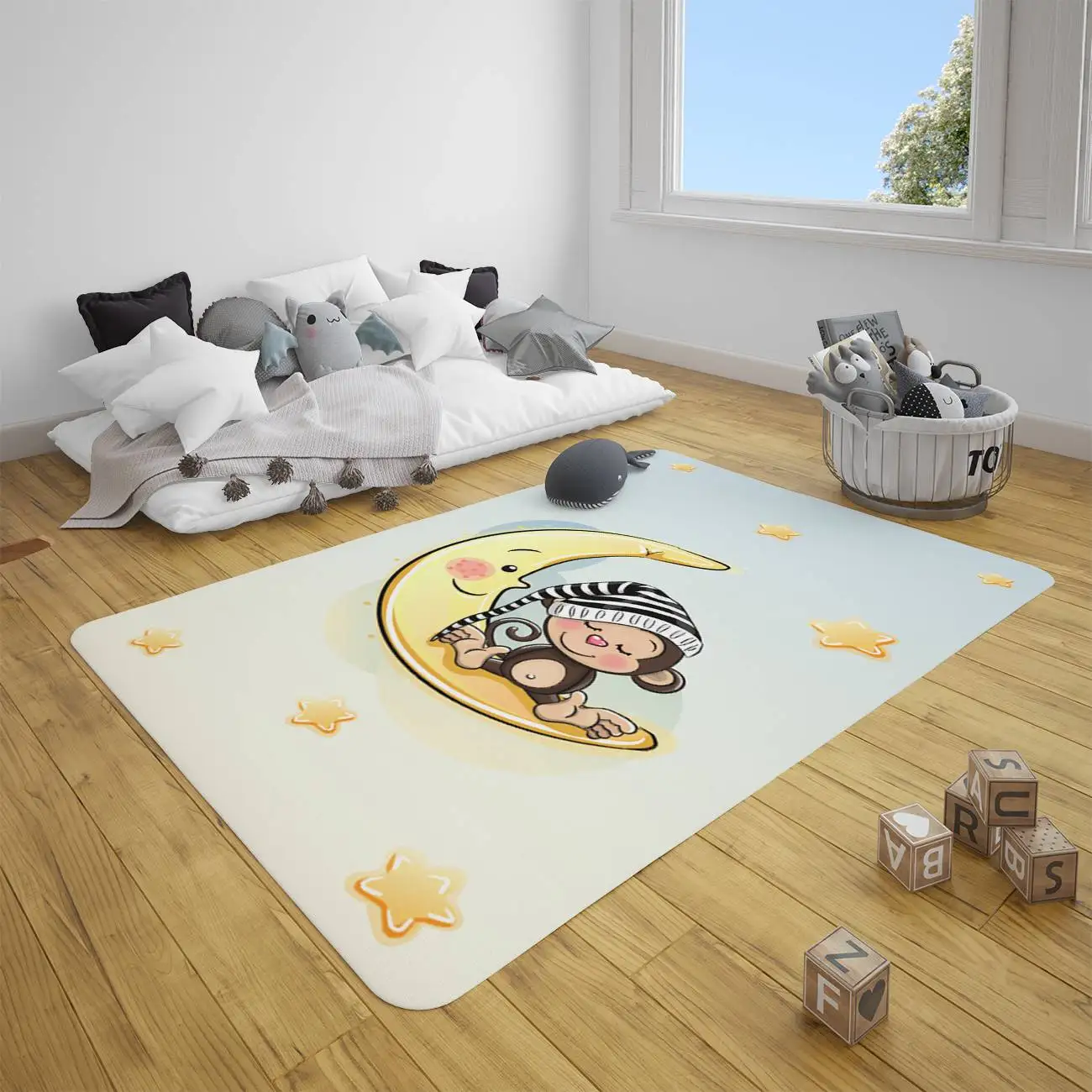 

Cute Moon on the monkey pattern baby play mat round rectangle children rug newborn crawling padi nursery decor rugs