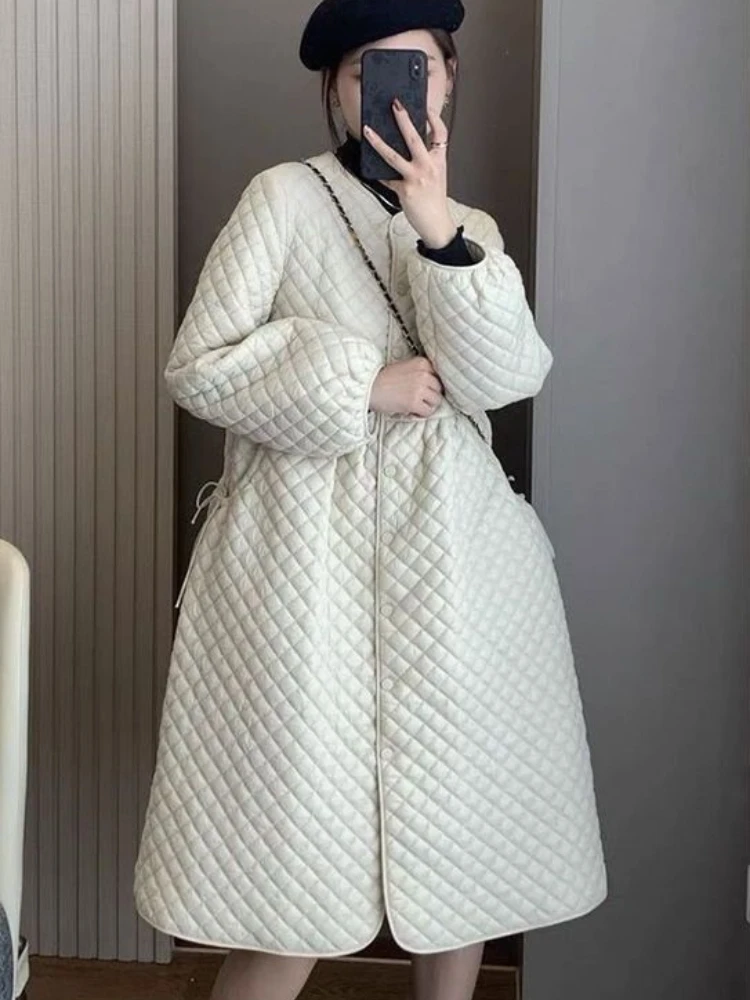 Women's Winter Jacket Jackets for Women 2023 Super Hot Long Coat Black Loose O-neck Warm Plaid Top Casual Quilted Coats Female