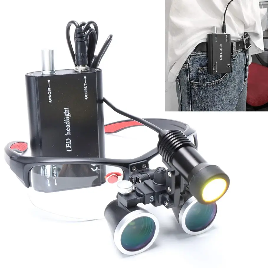 

3.5X 420 mm Dental Loupe Magnifier Binocular Colorful Frame Surgery Surgical Operation Loupe with Spotlight Head Light
