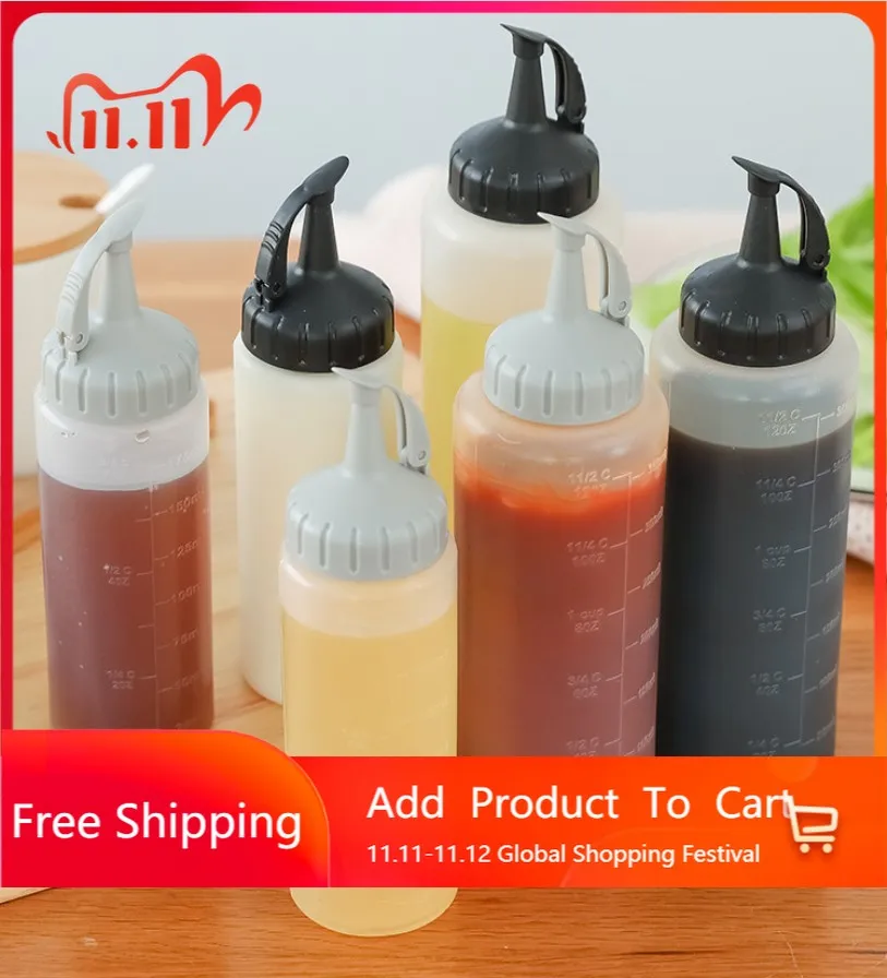 

6oz/12oz Condiment Squeeze Bottle Sauce Squeeze Squirt Bottle For Kitchen Plastic Syrup Salad Dressing Container Food Dispenser